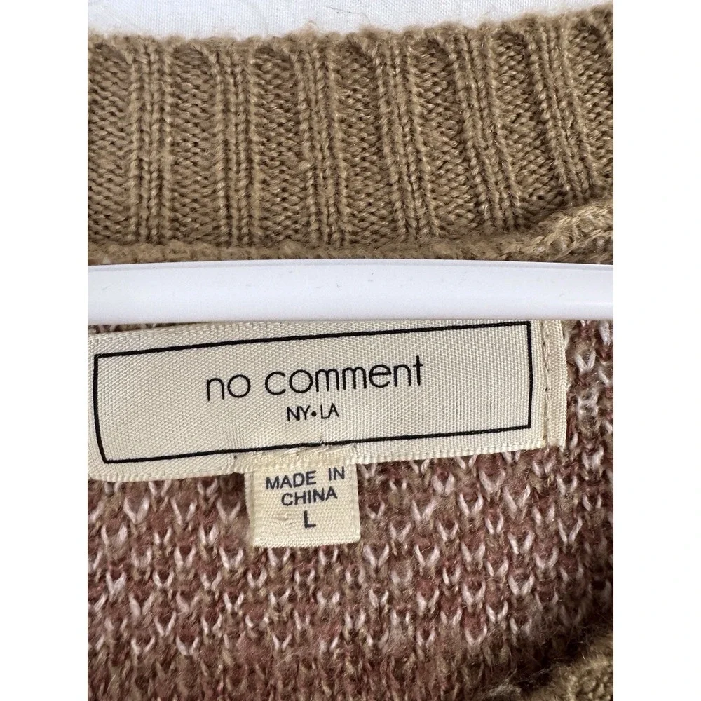 No Comment Boho Geometric Knit Sweater Size‎ Large UEC Brown Pink V-Neck